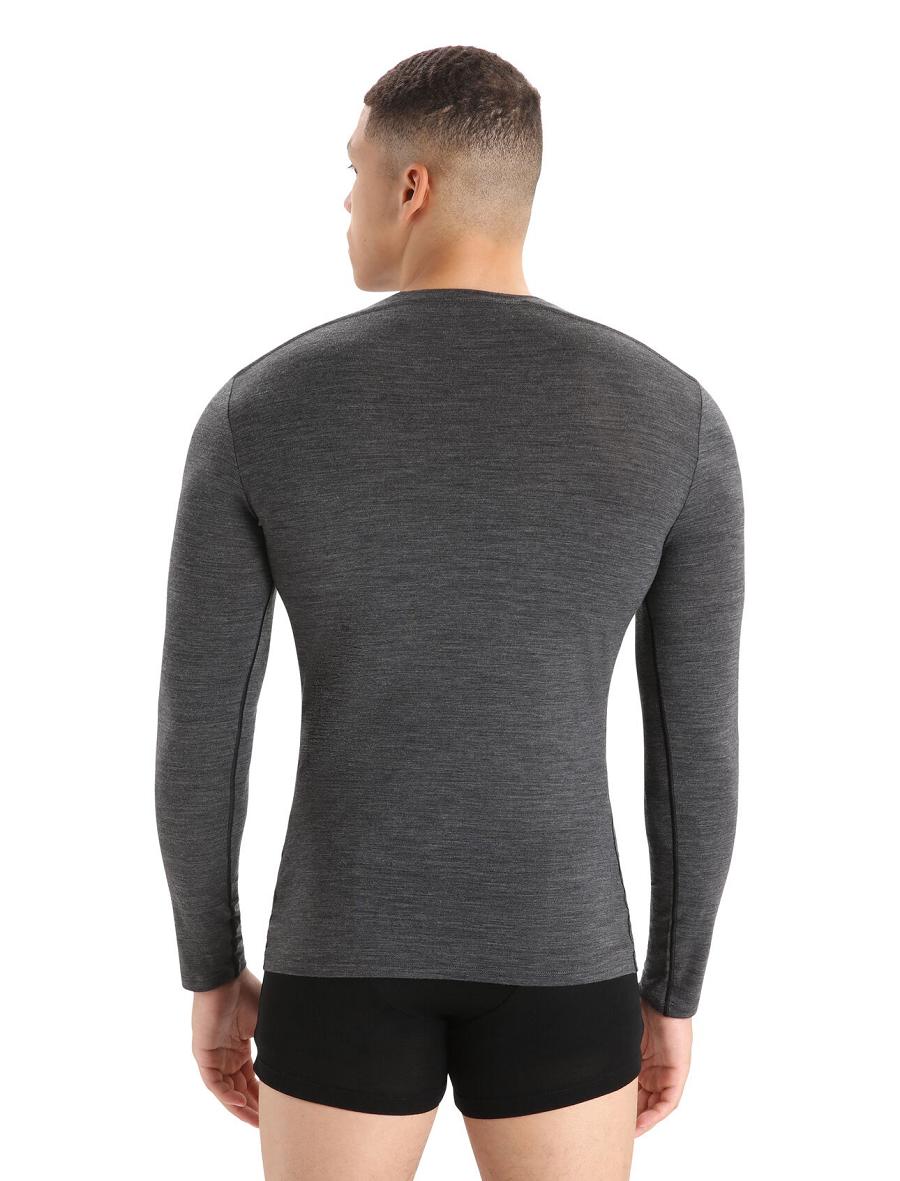 Icebreaker Merino Anatomica Long Sleeve Crewe T-Shirt Férfi Fehérnemű Fekete Szürke | HU 1291NWYB